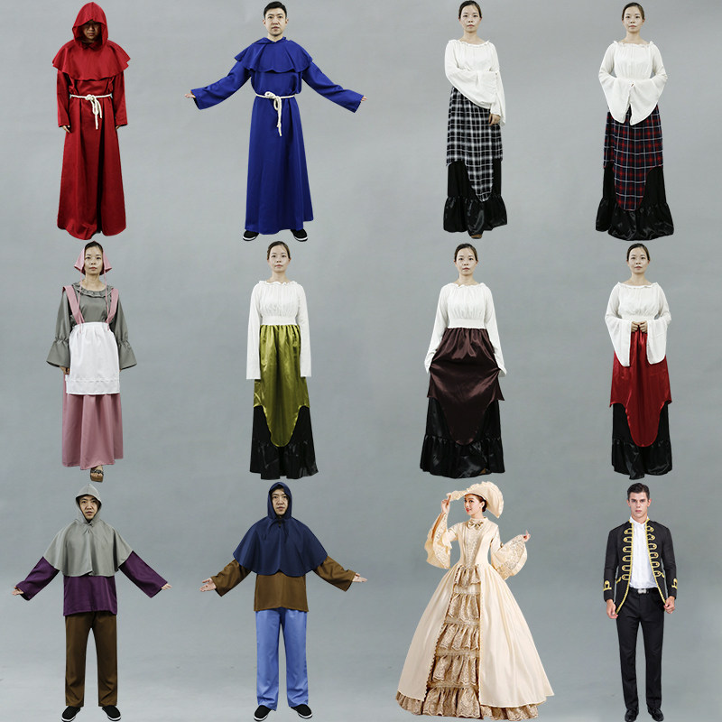 欧洲中世纪文艺复兴服装出租 贫民平民妇女僧侣贵族演出服装租赁