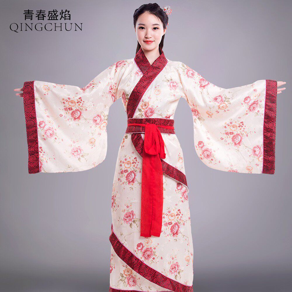 粉红色汉服一曲裾汉服古装唐装小姐宫女装舞蹈演出服装出租