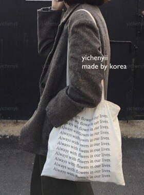 yichenyii韩国代购字母ins风帆布包日韩小众单肩包法式浪漫 薄款