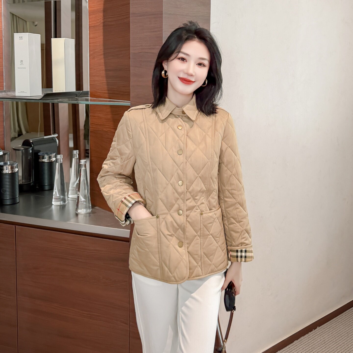 短款高端菱格老钱风女棉服