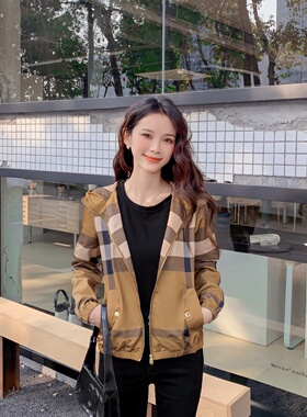 BUSHBURY高端格子女装薄款连帽外套明星同款BIABETTY专柜正品