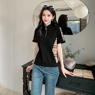 高品质欧美大牌英伦老钱风短袖 格纹格子T恤BIABETTY专柜正品