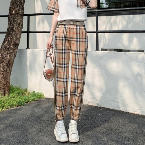 高端欧美大牌女装格子春夏长裤