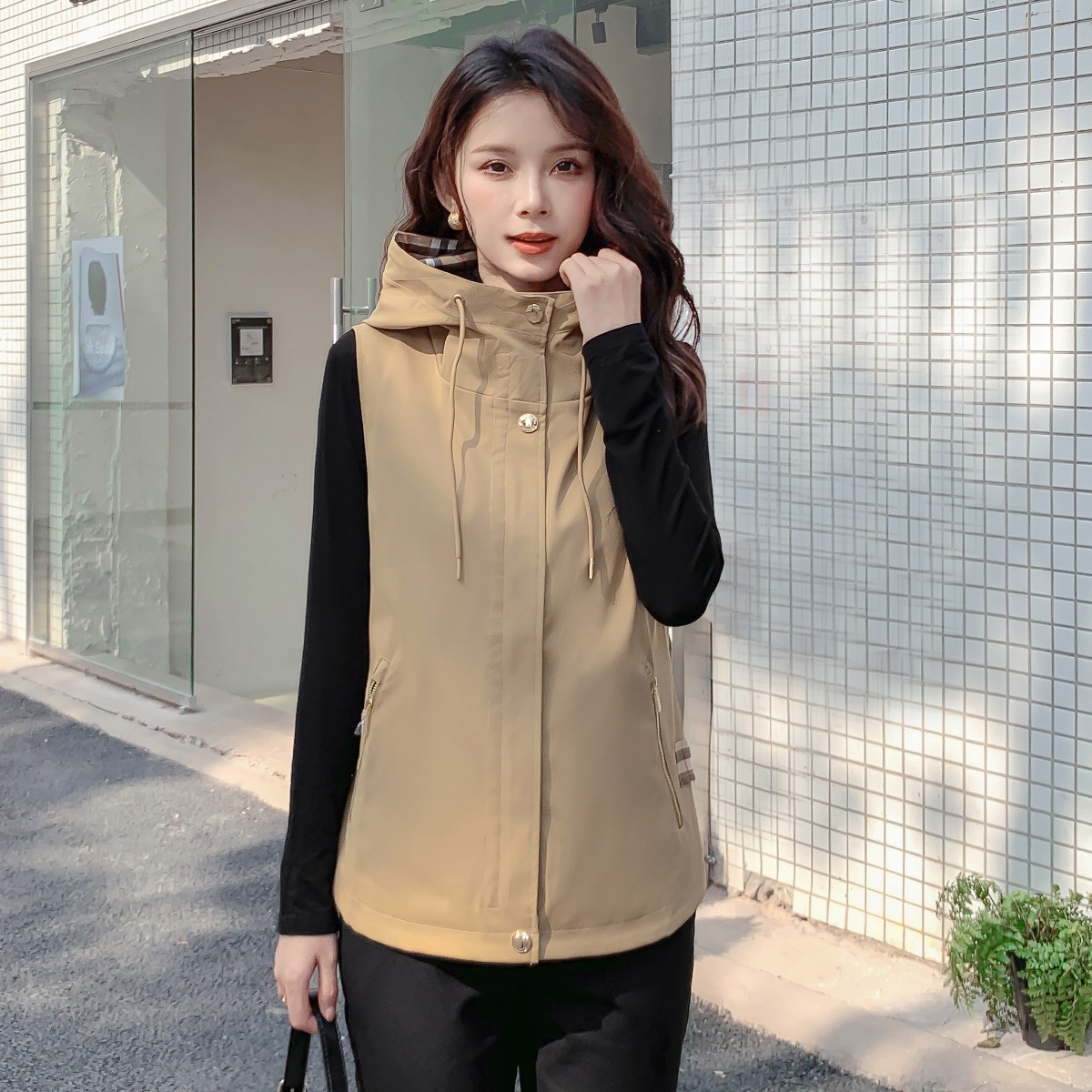 方格马甲女装欧美英伦风