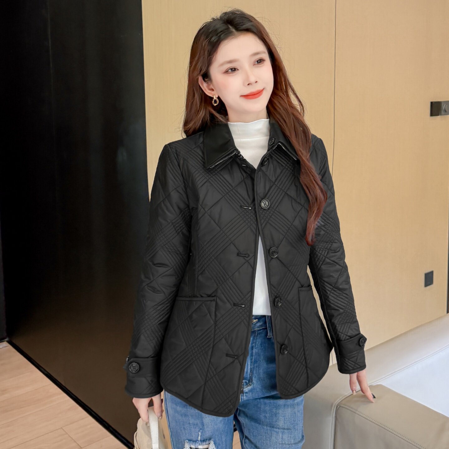 老钱风贵族菱格保暖舒适棉衣棉服