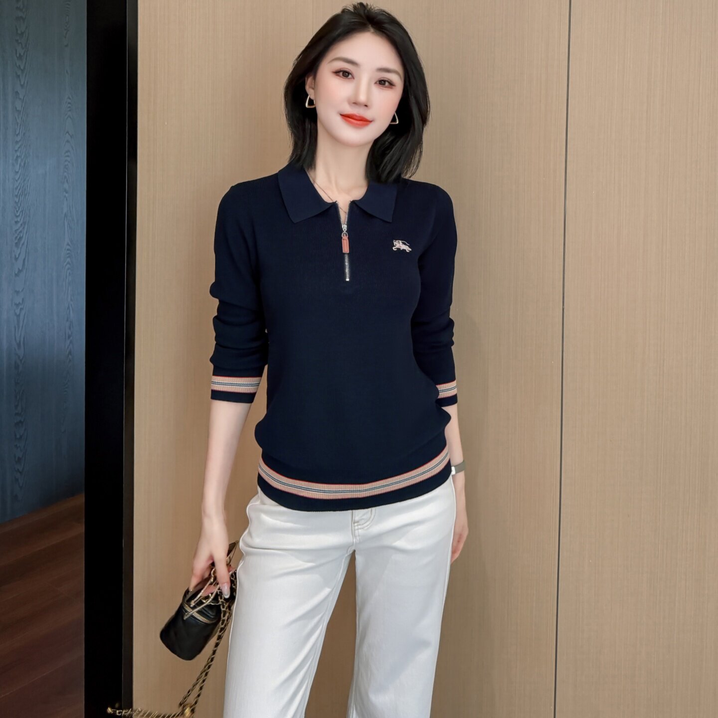 BIABETTY女士POLO领秋冬针织衫