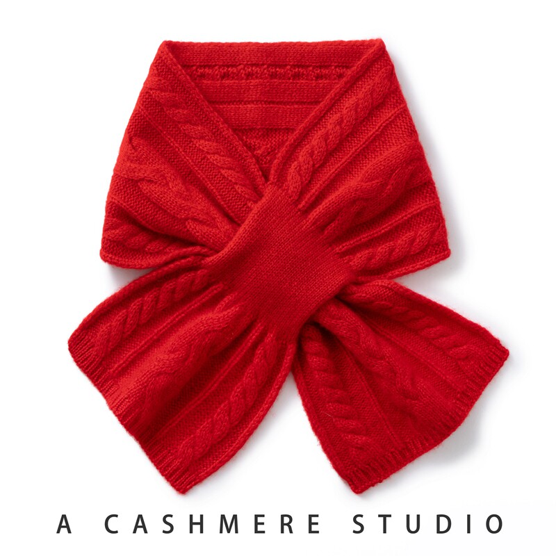 L*V同款围巾韩版100%纯山羊绒围巾女冬季交叉麻花蝴蝶结保暖围脖