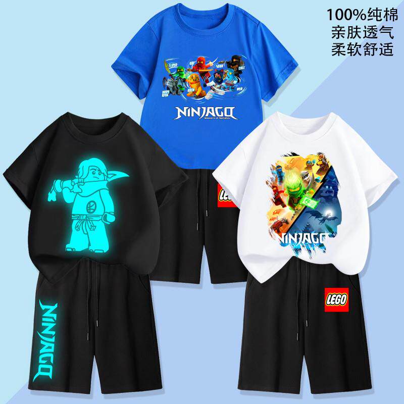 幻影忍者夏季短袖圆领亲子套装纯棉t恤短裤男童衣服大中童儿童潮