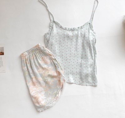 丹丹纸样吊带短裤睡衣套装凉快