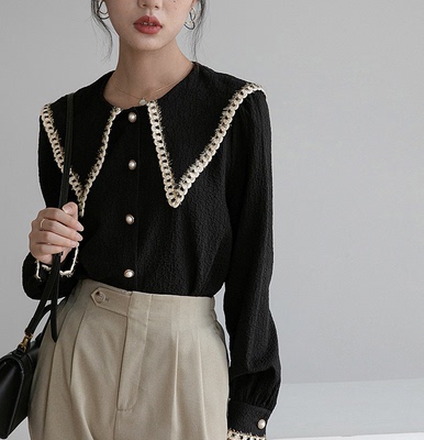 1753丹丹纸样服装1：1裁剪图纸打版DIY长袖女衬衣海军领春秋