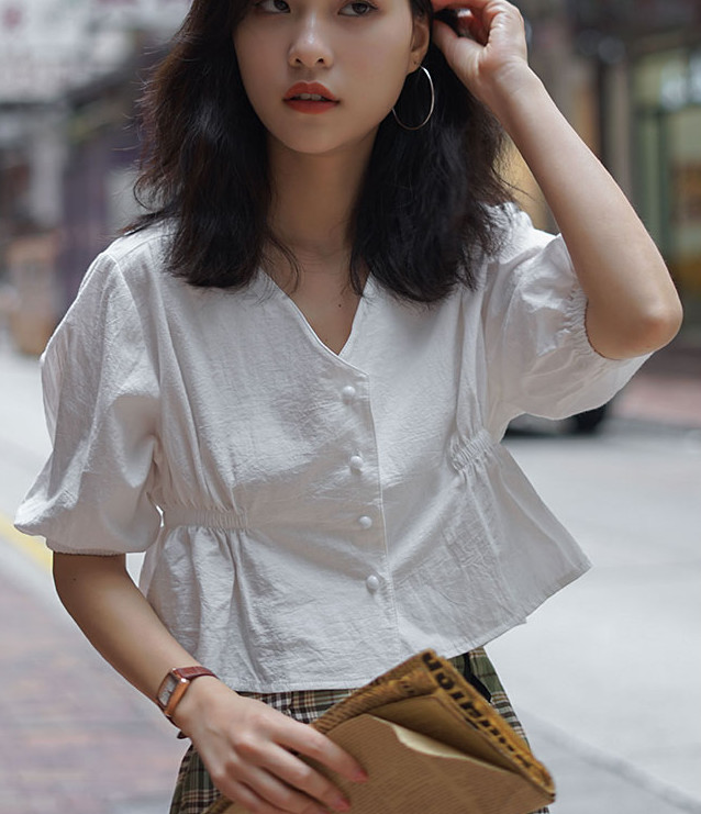 1081丹丹纸样服装1：1裁剪图纸打版DIY短上衣夏短袖收褶棉