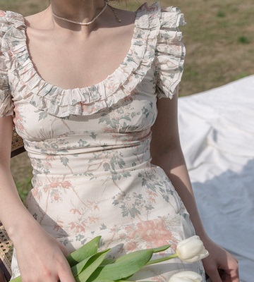 1705丹丹纸样服装1：1裁剪图纸打版DIY连衣裙碎花无袖修身长裙