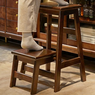 胡桃色中古实木可折叠梯凳厨房家用登高凳子两用梯子楼梯椅置物凳
