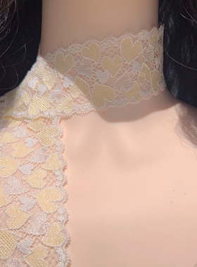 原创设计少女甜美仙气奶黄色爱心蕾丝窄飘带长款绑带项圈颈带项链