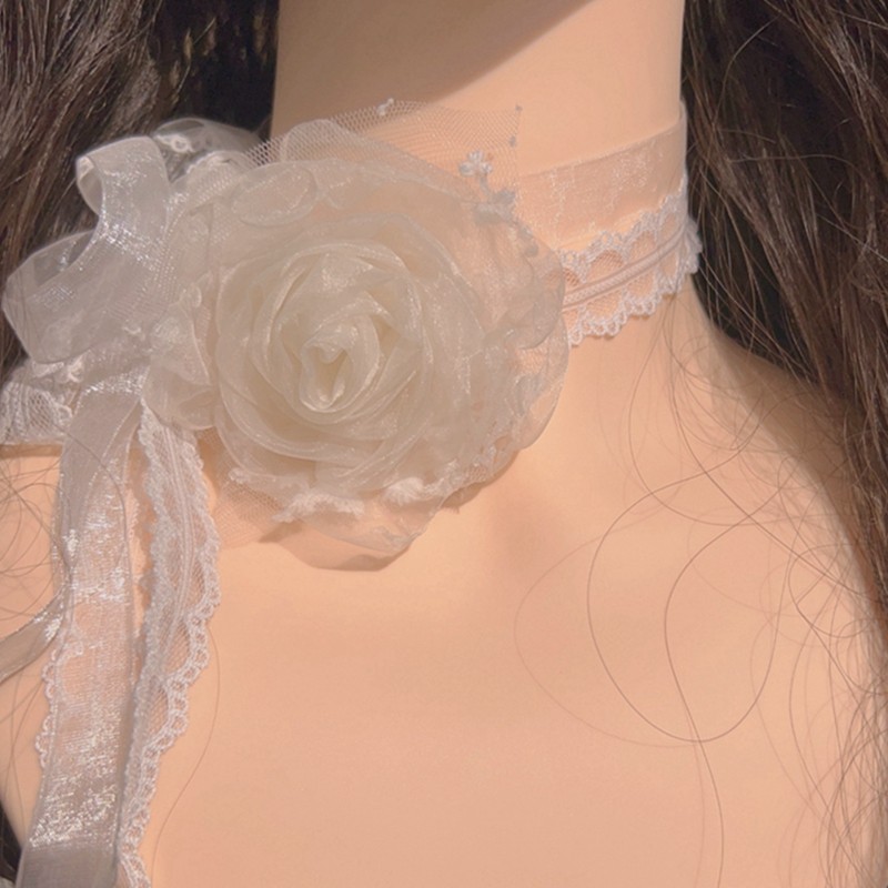 超仙气蕾丝网纱花朵叠戴项圈颈带少女甜美温柔气质洛丽塔choker