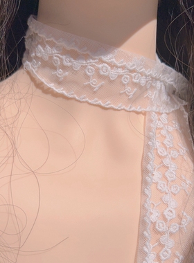 法式浪漫仙气白色刺绣蕾丝花边项圈颈带choker气质百搭飘带窄围巾