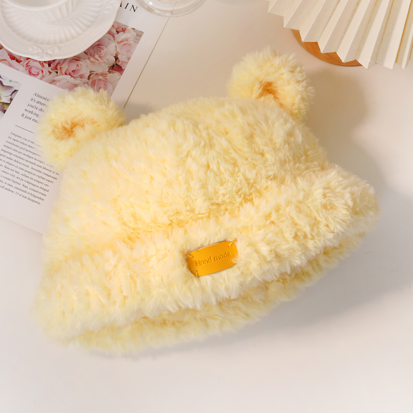 菲菲姐家秋冬可爱熊耳朵皮草帽材料包钩针diy礼物成人儿童护耳帽