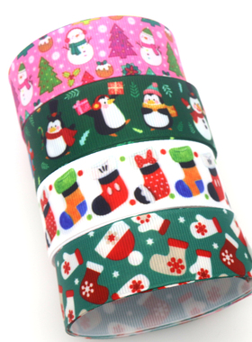 圣诞节印花织带 缎带 绸带 彩带 蝴蝶结DIY卡通印刷罗纹带S15296