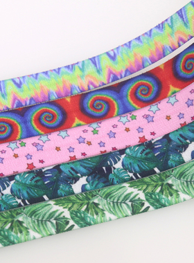 ins复古花纹 方格 发饰发带蝴蝶结DIY卡通印刷FOE弹力包边带14428