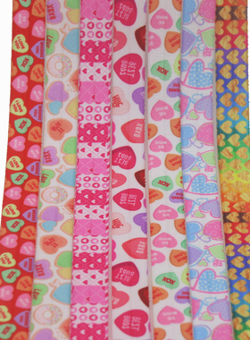 桃心花纹织带缎带绸带彩带蝴蝶结DIY卡通印刷弹力包边带C11798