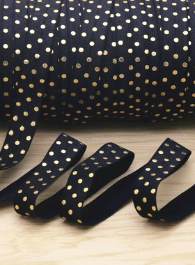 黑色烫金圆点 发饰发带蝴蝶结DIY卡通印刷FOE弹力包边带