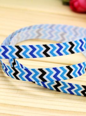 蓝色条纹 印花织带 缎带 绸带 彩带 蝴蝶结DIY卡通印刷罗纹带