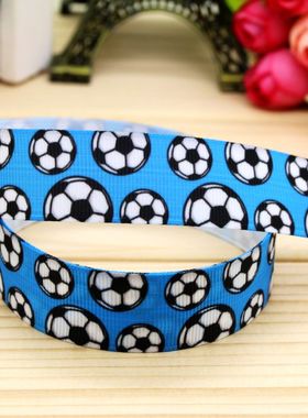 蓝色足球 印花织带缎带绸带彩带蝴蝶结DIY卡通印刷罗纹带