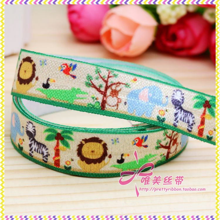 卡通动物 发饰发带蝴蝶结DIY卡通印刷FOE弹力包边带6130