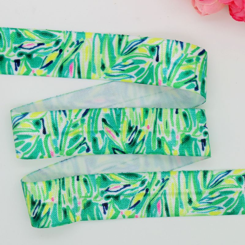 lily花纹 印花发饰发带蝴蝶结 DIY卡通 印刷FOE弹力包边带25mm