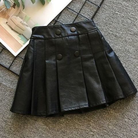 女童秋冬新款半身裙时髦皮裙小女孩短裙童装百褶裙时尚儿童裙子潮