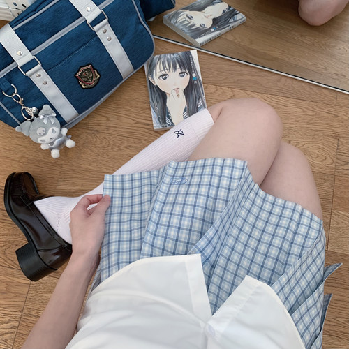 夏日和风铃 水兰小格 原创JK制服日系学院风百褶格裙