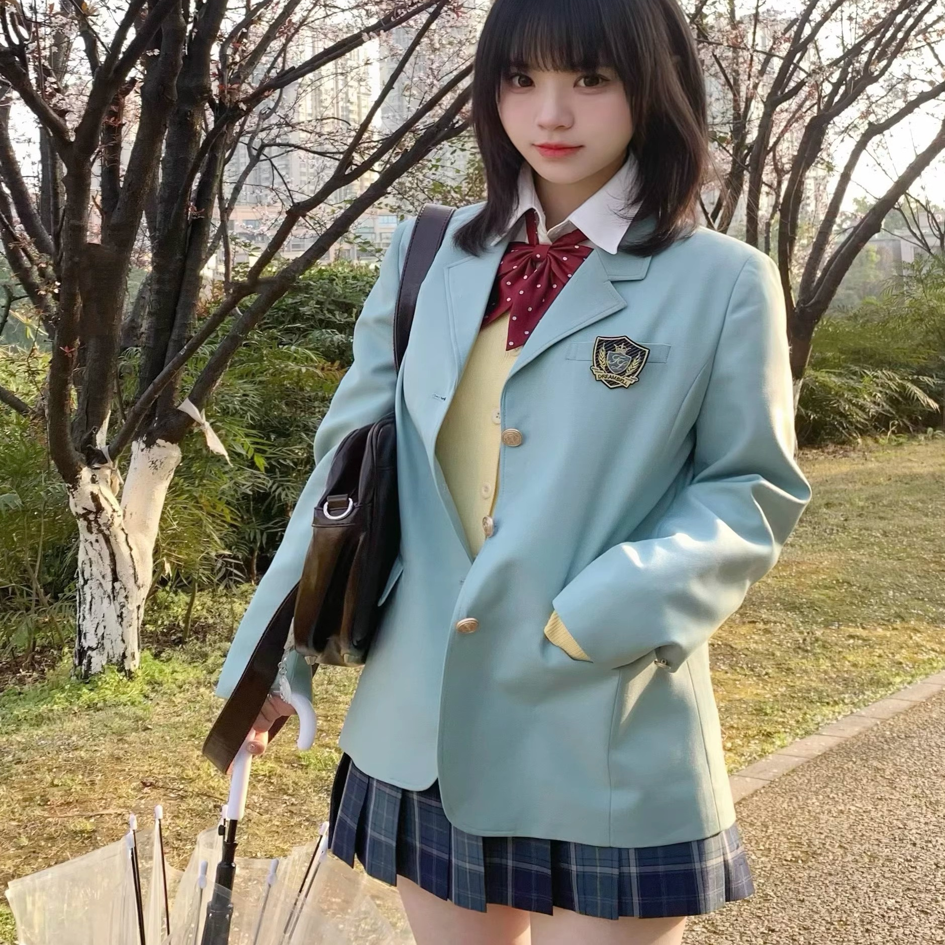 夏日和风铃 薄荷色三粒扣西服原创JK制服日式制服外套套装百搭
