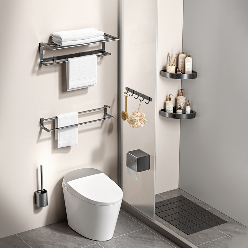 恒洁卫浴置物架浴巾架毛巾架挂钩浴室挂件套装厕所卫生间折叠五金