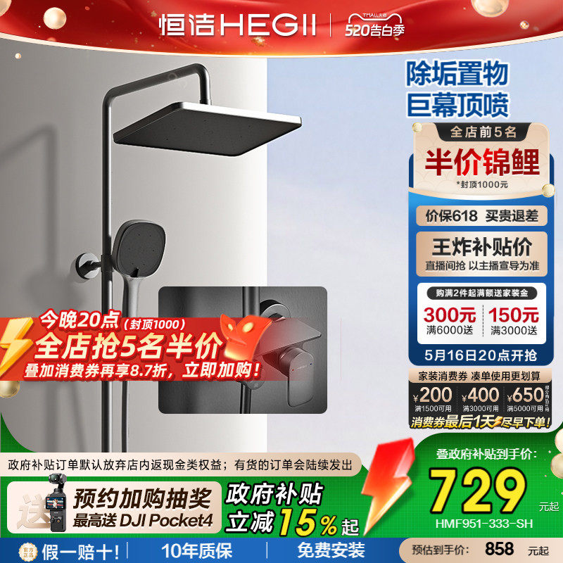 [政府补贴15%]恒洁铜主体花洒套装全铜水路置物平台除垢花洒头9