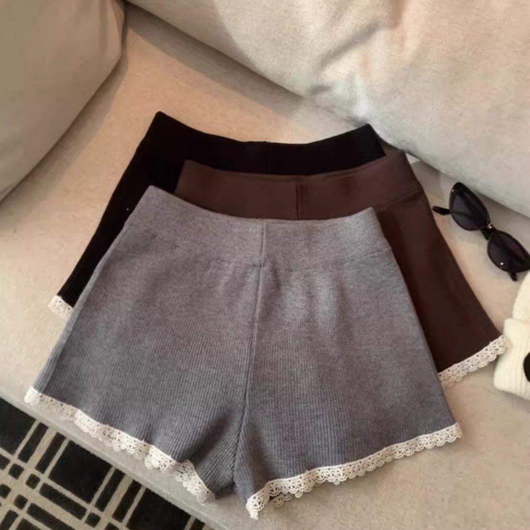 蕾丝花边针织短裤女潮
