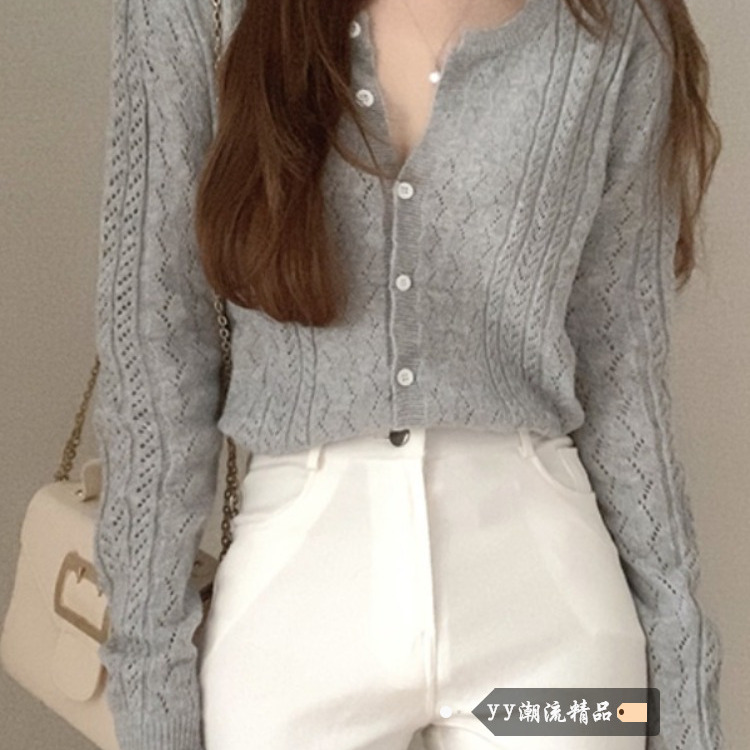 夏季小众开衫短款长袖镂空上衣韩版开衫百搭针织衫外搭薄款长袖女