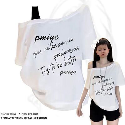 美式复古斜肩短袖女潮