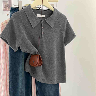 夏季纯色正肩短袖t恤女