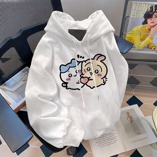 美式连帽加绒卫衣男女卡通印花秋冬韩版宽松套头慵懒风上衣ins潮