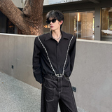 CS01垫肩解构设计款衬衫小众韩系潮流衬衣男长袖衬衫P65黑，男装衬衫，星座404A