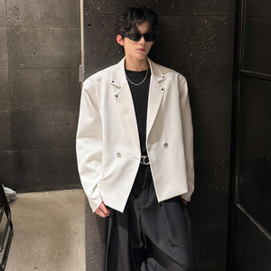 JK11新款休闲潮流韩版西服垫肩小众款式娱乐西装男P98白色