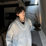 JK04假两件V领卫衣男潮流宽松连帽卫衣男P78，男装卫衣，星座404A