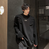 C15新款垫肩设计感小众长袖T恤男秋季韩版宽松卫衣男P58白色，男装T恤，星座404A