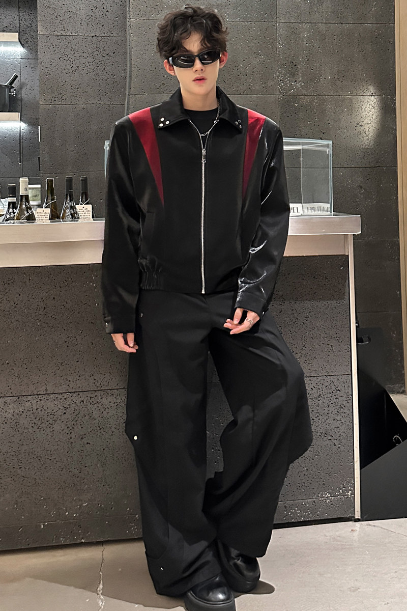 JK01短款解构小众外套男垫肩撞色夹克韩版宽松男装P98黑色,男装夹克,星座404A