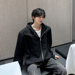 JK03 重磅垫肩小众解构潮流开衫外套男宽松连帽卫衣男 P88 灰图片
