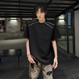 T77重磅垫肩多拉链设计T恤男夏季韩版宽松半袖上衣男P48黑色，商品下架区，星座404A