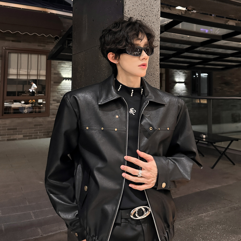 JK15短款解构小众外套男垫肩金属夹克皮衣韩版外套P118黑色，男装夹克，星座404A