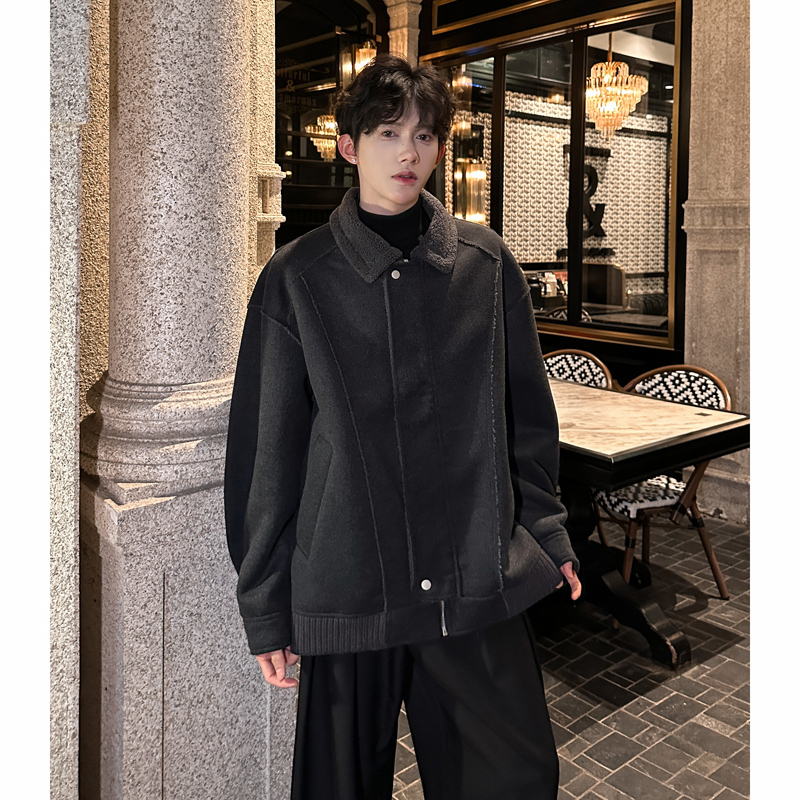 JK32新款加厚皮毛一体外套男款潮牌毛呢高品质棉衣男P148，男装棉衣，星座404A