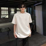 T77重磅垫肩多拉链设计T恤男夏季韩版宽松半袖上衣男P48黑色，商品下架区，星座404A