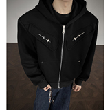 JK03重磅垫肩小众解构潮流开衫外套宽松连帽卫衣男P88灰，女装短外套，星座404A